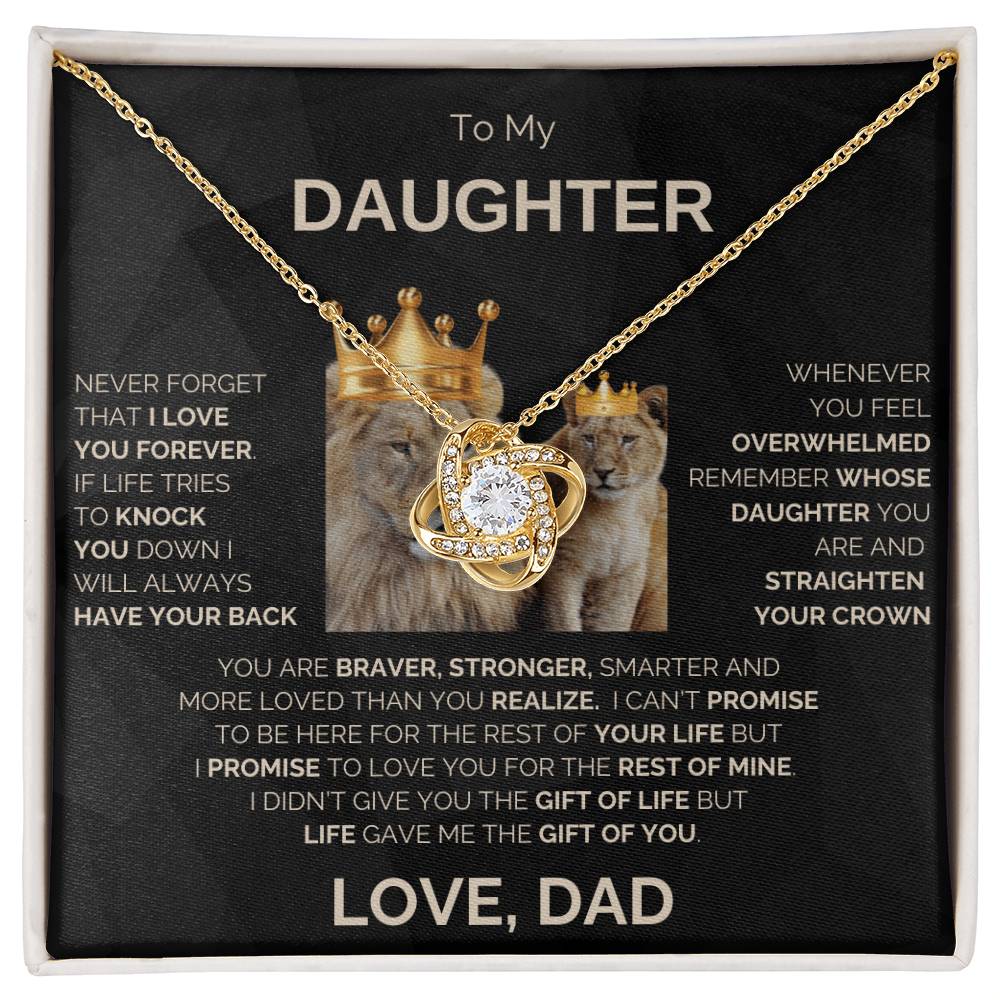 To My Daughter | Never Forget | Love Knot Necklace | Gold Lettering