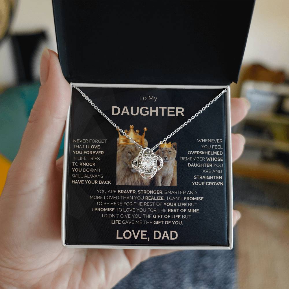 To My Daughter | Never Forget | Love Knot Necklace | Gold Lettering
