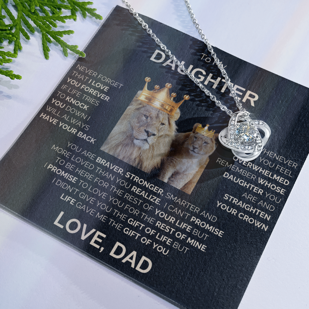 To My Daughter | Never Forget | Love Knot Necklace | Gold Lettering