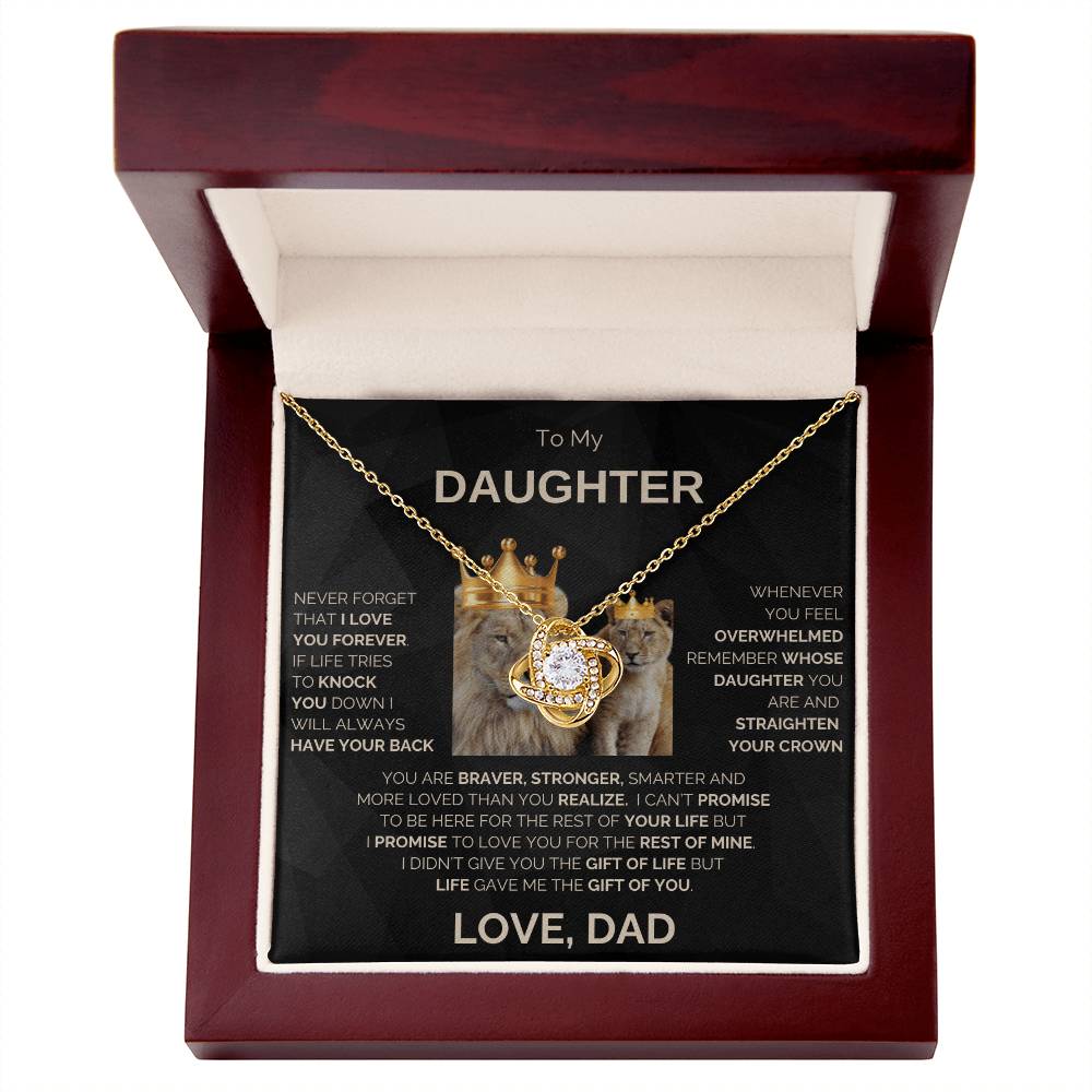 To My Daughter | Never Forget | Love Knot Necklace | Gold Lettering
