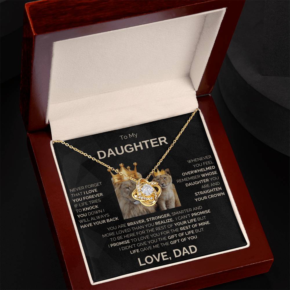 To My Daughter | Never Forget | Love Knot Necklace | Gold Lettering