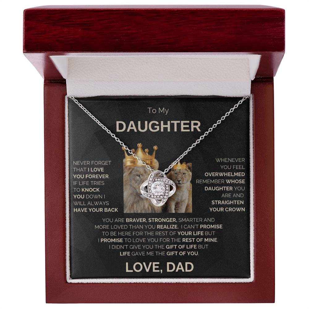 To My Daughter | Never Forget | Love Knot Necklace | Gold Lettering