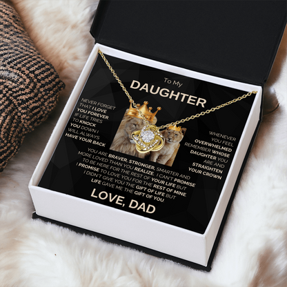 To My Daughter | Never Forget | Love Knot Necklace | Gold Lettering