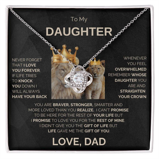 To My Daughter | Never Forget | Love Knot Necklace | Gold Lettering