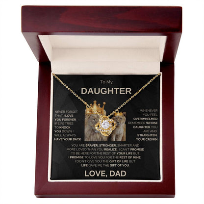 To My Daughter | Never Forget | Love Knot Necklace | Gold Lettering