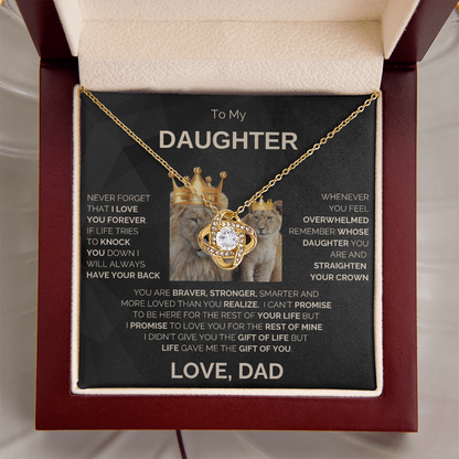 To My Daughter | Never Forget | Love Knot Necklace | Gold Lettering