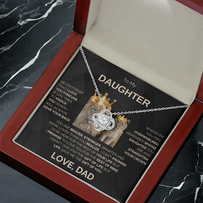 To My Daughter | Never Forget | Love Knot Necklace | Gold Lettering